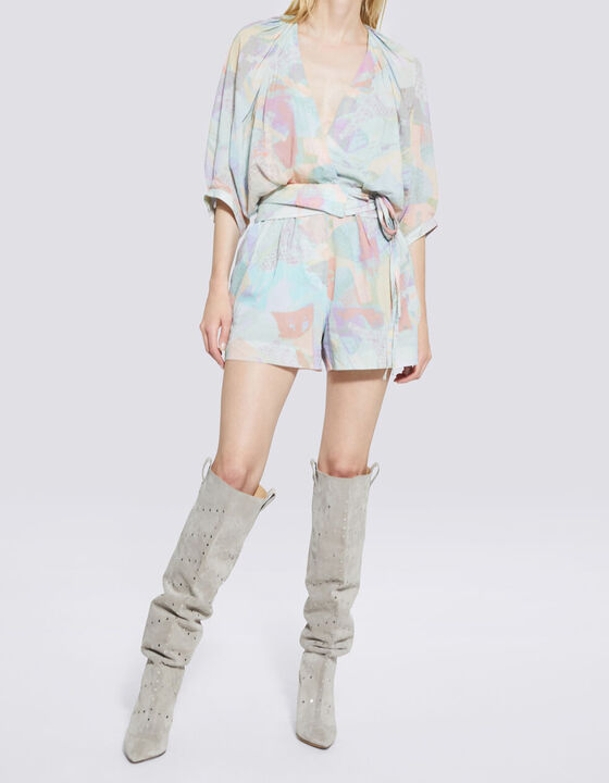 CERANX GEOMETRIC PRINT WRAP MINI JUMPSUIT
